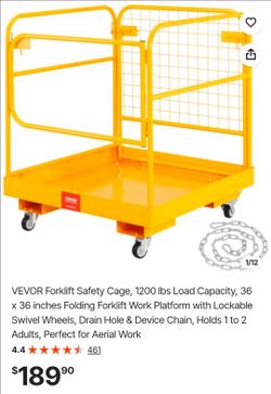 VEVOR Forklift Safety Cage, 1200 lbs Load Capacity, 36 x 36 inches Folding Forklift Work Platform with Lockable Swivel Wheels, Drain Hole & Device Cha