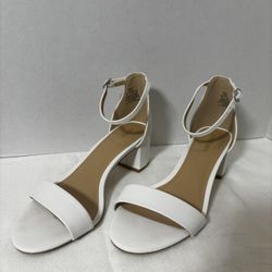 White Open Toe Ankle Strap Block Heel Sandals Size 7.5 Worn Once