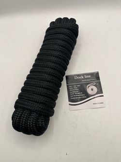 5/8" x 25ft Boat Dock Line, Double Braid Nylon, Black, 15" Loop