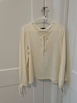 J. Crew Cream Long Sleeve Blouse with Tie Details