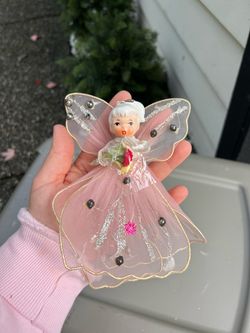 Vintage 1950s Pink Tulle Angel Christmas Ornament