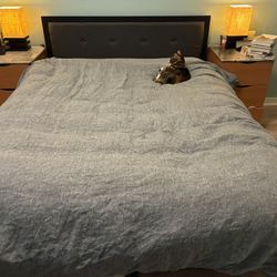 Queen Bed Frame -metal and upholstery 