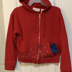 Girl’s Red Hoodie with Embroidery