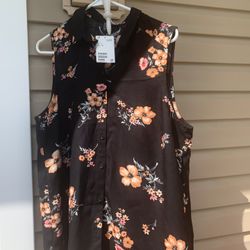 H & M Black Yellow  floral sleeveless button-down size 8  TOP SHIRT BLOUSE. NWT