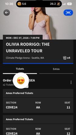 Olivia Rodrigo Unraveled Tour tickets Seattle Monday Dec 07, 2026 7pm