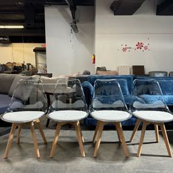 🔥Set of 4🔥Dining Chairs Modern Kitchen Clear Acrylic Accent Dinner Chairs with PU Leather Cushions Seat and Solid Beech Legs, Suitable for Living R