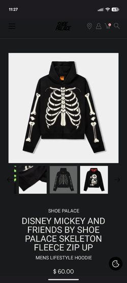 Disney Mickey Skeleton Fleece Zip-Up Hoodie Large