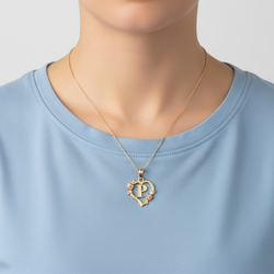 10K Yellow & Rose Gold Letter "P" Heart Pendant