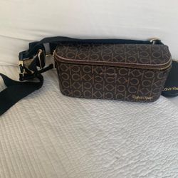 Calvin Klein Brown Black Belt Bag Logo Coin Purse Gold Hardware