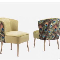 Set of 2 Zuo Tabitha Accent Chairs Peacock Print