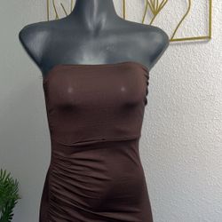 Ruched Tube Mini Dress With A Side Split & Matching Arms Sleeves 
