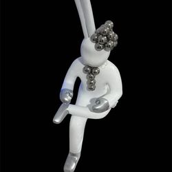 White and Silver Sitting Rabbit Figurine