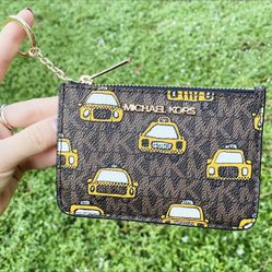 Michael Kors Jet Set Small Top Zip Coin Pouch ID Card Holder New York City Taxi