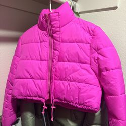 Hot Pink Puffer Jacket  Cropped