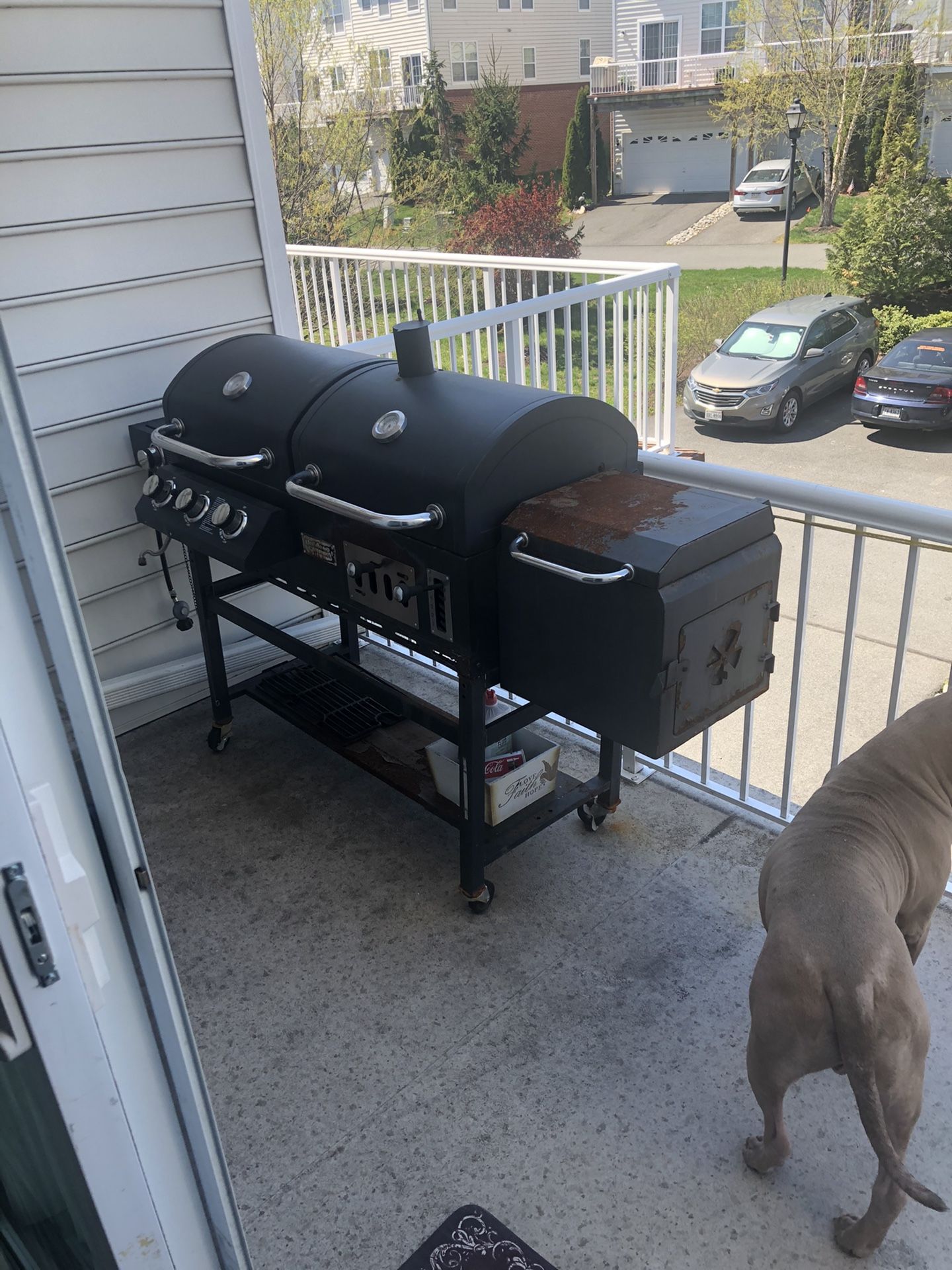 Gas/charcoal grill with smoker box