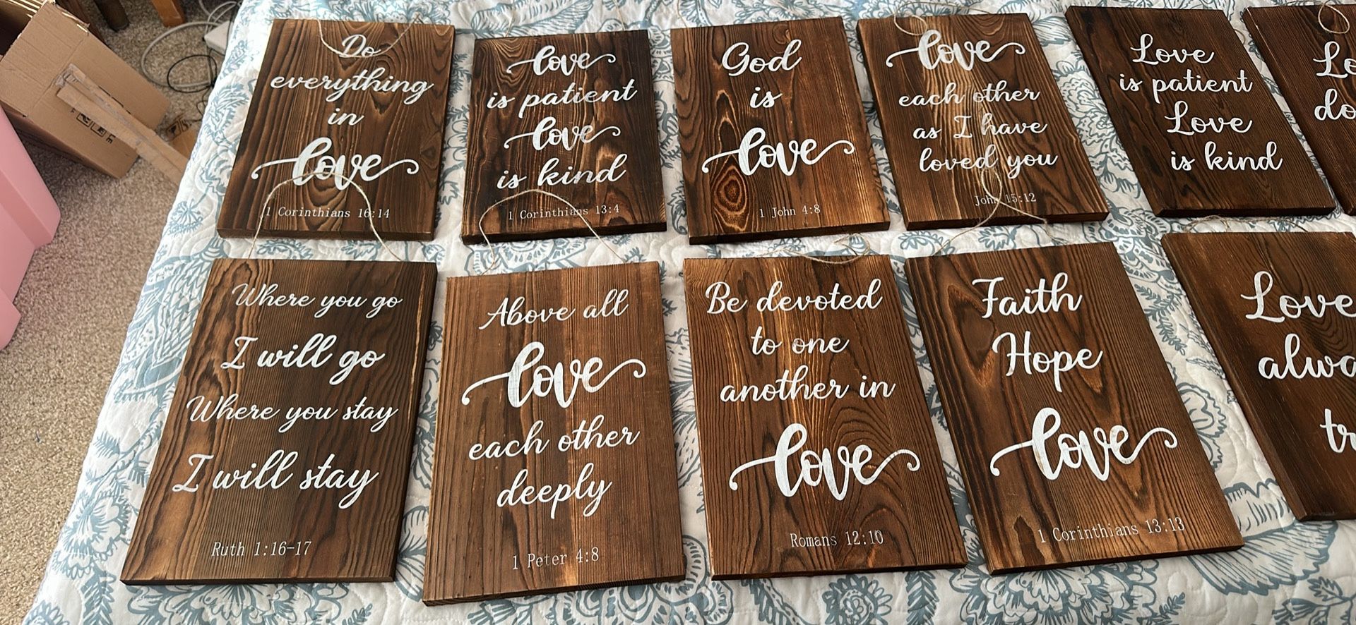 8 Christian Wedding Love Bible Verse Aisle Decor Signs + Ring Bearer Sign - Can hang from chairs! 
