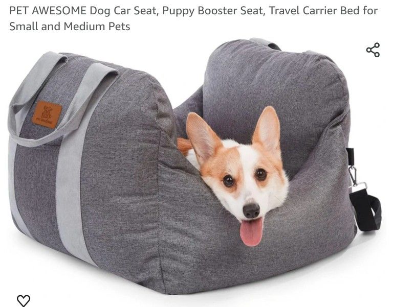 PET AWESOME Dog Car Seat, Puppy Booster Seat, Travel Carrier Bed for S/M Pets.  Light Gray.