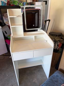White vanity w light