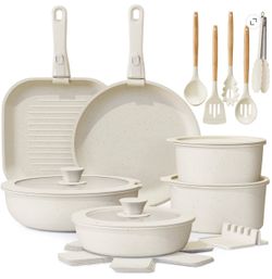 Astercook 22 Piece Pots and Pans Set Non Stick, Cookware Set with Detachable Handles