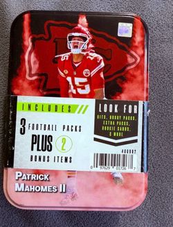 2024 Football Tin - PATRICK MAHOMES - 3 Packs + 2 Bonus Items... New/Factory Sealed