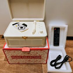 Portable Bluetooth CD Player with Radio, Speaker & Remot Retro Style, PU leather