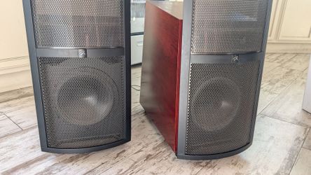 Martin Logan Theos Electrostatic Speakers Home Theater Surround Sound Speaker pair Electro Static sound & look great dark cherry