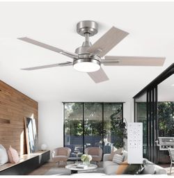 Ceiling Fans with Lights, 42 Inch Brushed Nickel Ceiling Fans with Lights and Remote Control, Reversible, 3CCT, Dimmable, Noiseless, Downrod, Small Ce