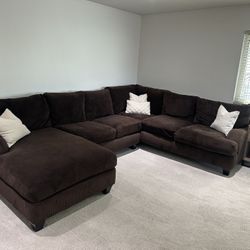 3-Piece Sectional Couch with Chaise – Chocolate Brown Corduroy