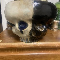 Vintage Hand Made Clay Skull Bowl