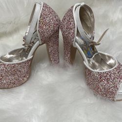 Red And White Glitter Heels 