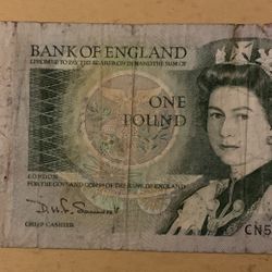 OLD UK 1 POUND CURRENCY NOTE QUEEN ELIZABETH ISSAC NEWTON c