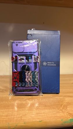 Purple Rugged Case for iPhone 15 Pro Max w/ Kickstand & Camera Cover