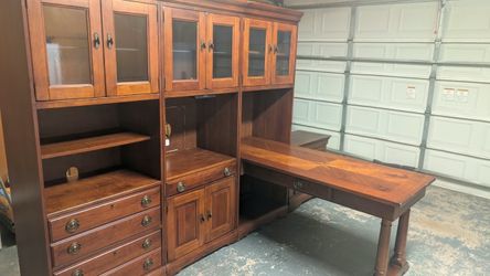 Wood Home Office Wall Unit with Desk