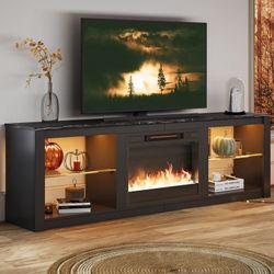 Fireplace TV Stand for 75 inch TVs,TV Stand with Fireplace & 23 inch Electric Fireplace, Modern Entertainment Center with Fireplace for Living Room or