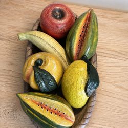 Vintage Handmade Clay Fruit Centerpiece — 7 Pieces