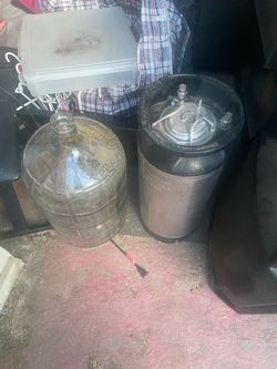 Keg to brew beer and glass jug