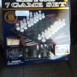 7 Game Set (Glass And Wood) Never Opened