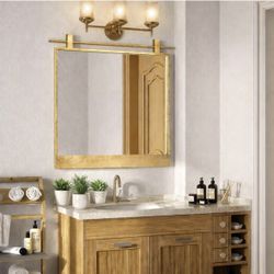 Gold Bathroom Mirror - Brushed Gold Mirrors Rectangle Metal Framed Barn Door Farmhouse Vanity Mirror for Bathroom Bedroom Entryway Home Wall