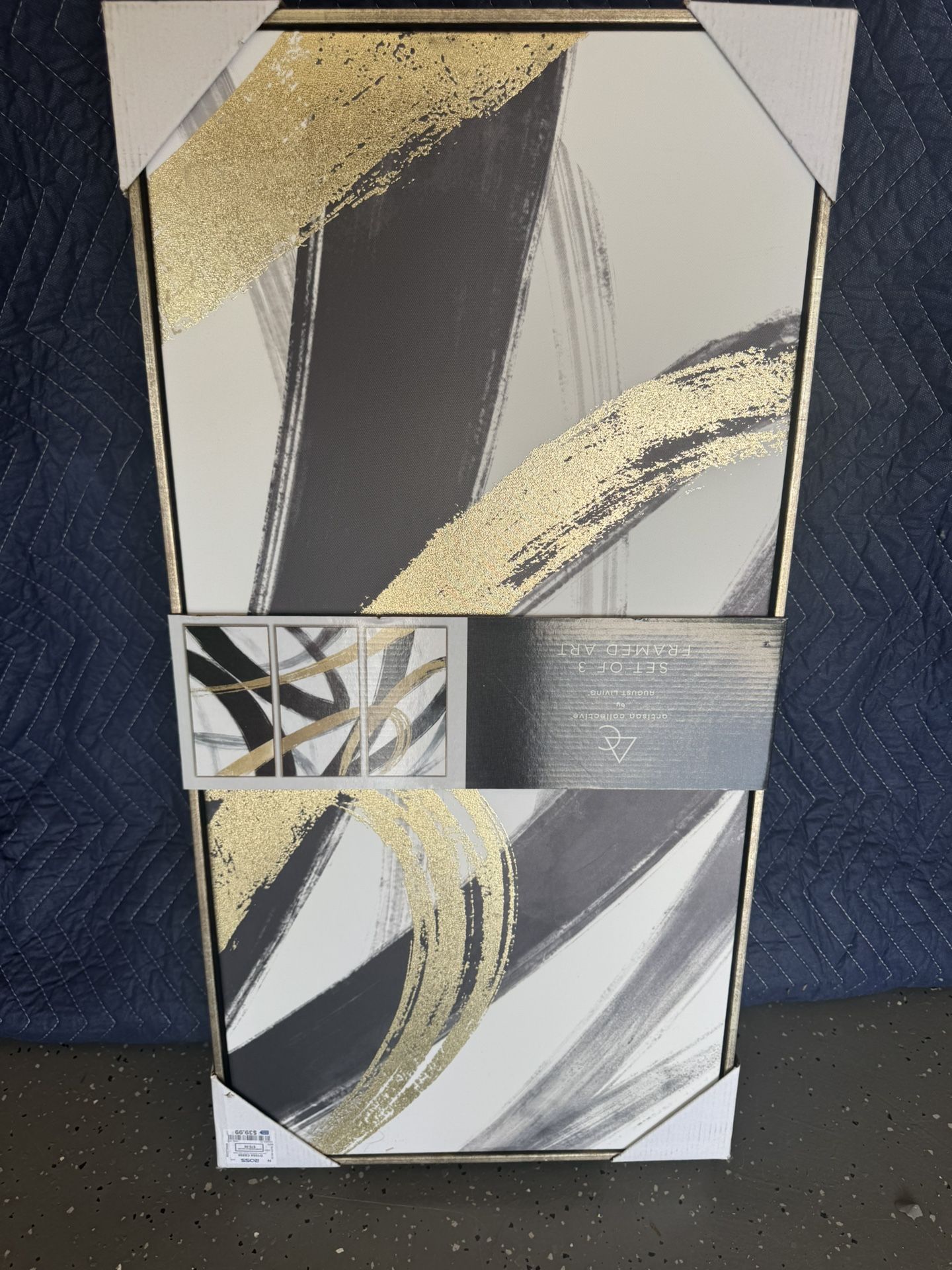 Set Of 3 Abstract Art Black And Gold