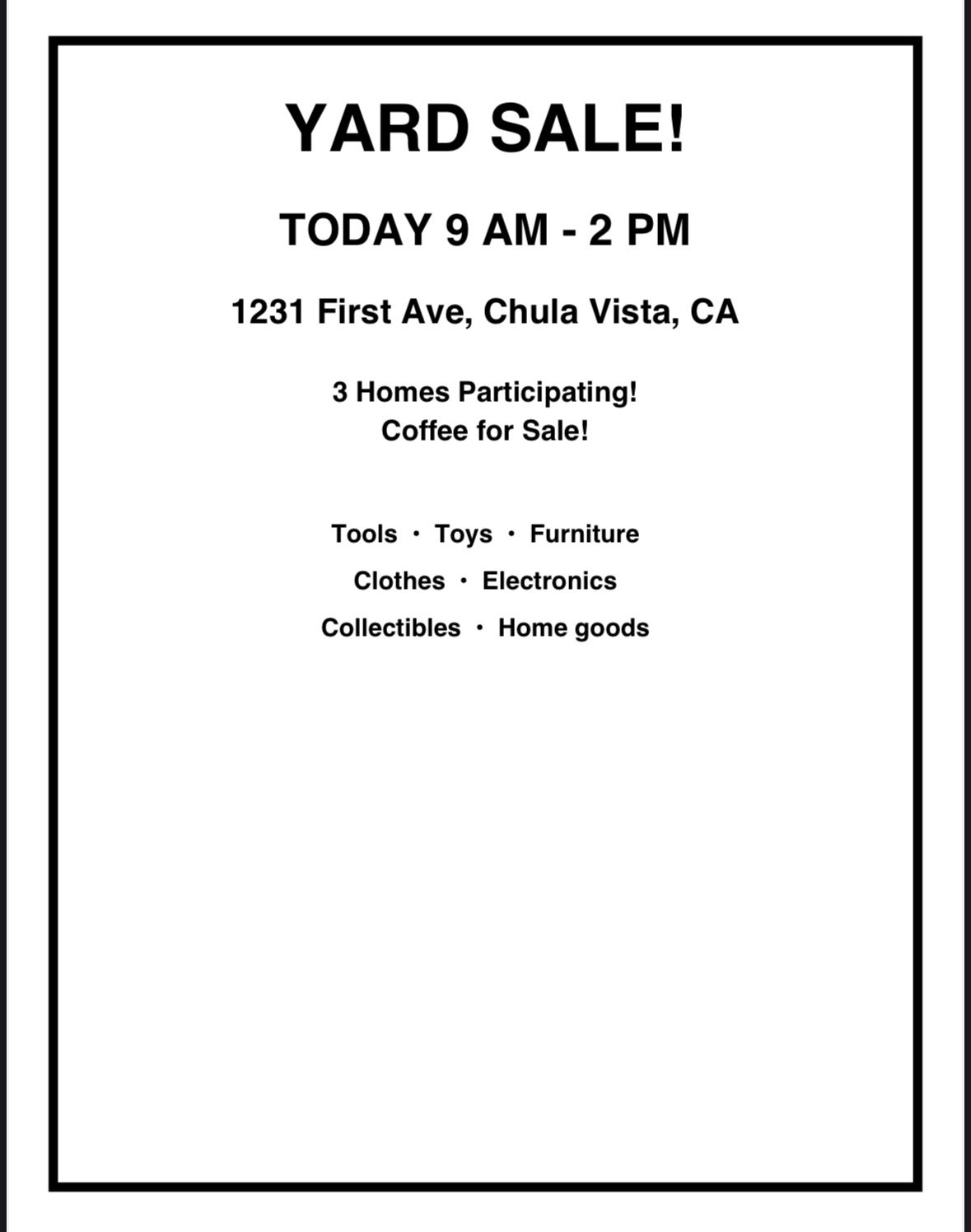 YARD SALE ! CHULA VISTA