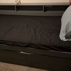 Twin XL Size Bed Frame Wooden Platform Bed with 2 Trundles