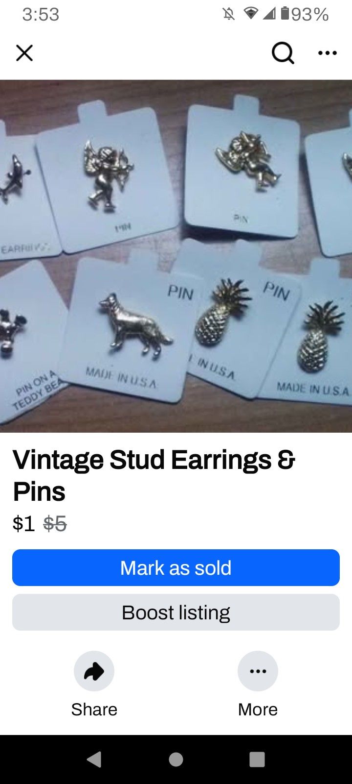 vintage stud earrings and pins