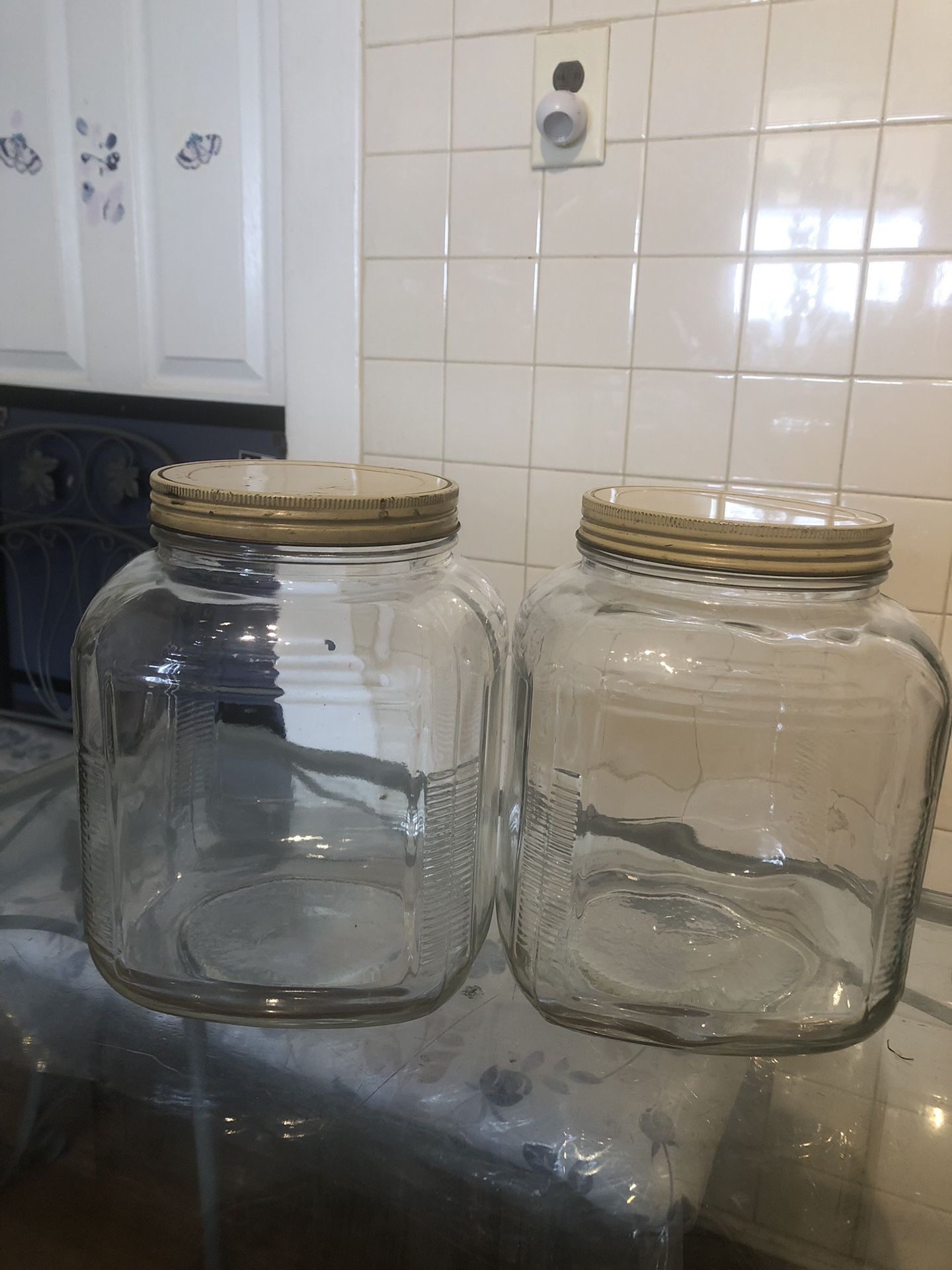 Flour Power; Two Vintage 1930s-40s Anchor Hocking Ribbed Hoosier Jars with Original Lids: