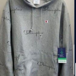 CHAMPION REVERSE WEAVE NEW 2022 LIMITED EDITION MEN'S THICK HEAVYWEIGHT HOODIE SWEATER SIZE LARGE GRAY CHAMPION LOGO ALL AROUND BRAND NEW WITH TAGS.
