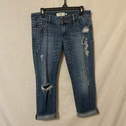 Abercrombie & Fitch Cropped Distressed Jeans - Blue