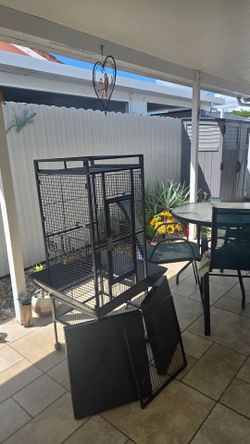 Large Black Metal Bird Cage on Wheels