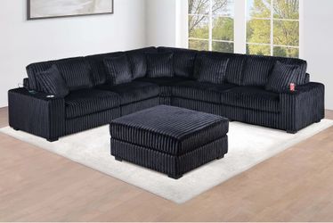 New black /gray sectional sofa w ottoman