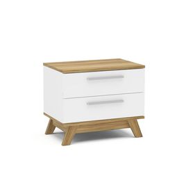 White and Wood Finish 2 Drawer Bedroom Nightstand