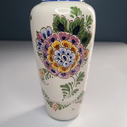 Vintage Delft Holland Hand Painted Floral Vase