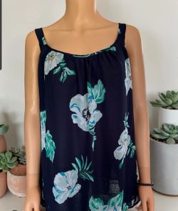Navy Floral Sleeveless Tank Top - 14